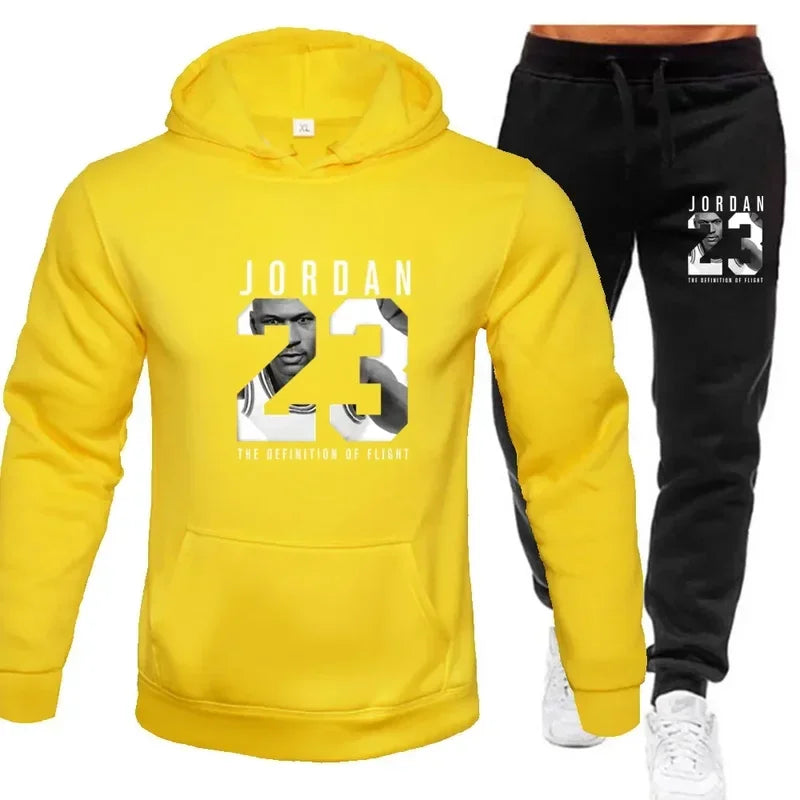 The sweatshirt hoodie is a men's set for Spring 2025 and a women's set for women's sportswear featuring a hoodie and sweatpants
